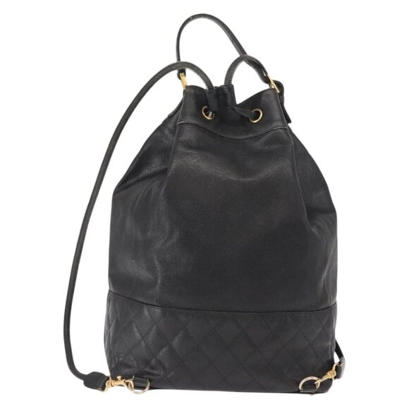 CHANEL Matelasse Backpack Grained Calf Skin Black Gold CC Auth 145289 main image 14